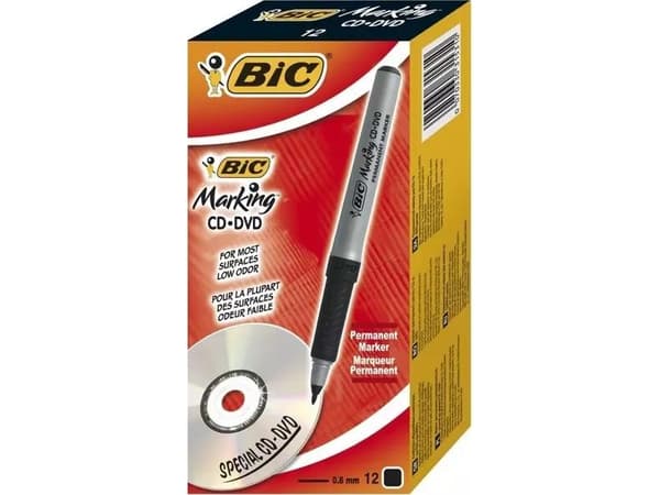 BIC Marking - Markør - permanent - for CD/DVD - svart - alkoholbasert blekk - 0.7 mm - fin - 1.5 g (en pakke 12)