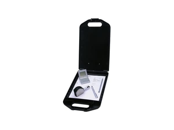 WEDO clipboard, med förvaringsfack, svart, tillverkad av brottfast plast, med metallklämma, med hållare (57 6001)