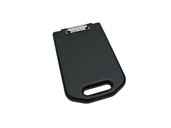 WEDO clipboard, med förvaringsfack, svart, tillverkad av brottfast plast, med metallklämma, med hållare (57 6001)