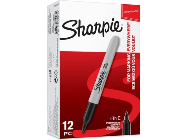 Sharpie Fine Point, Svart, Fine tip, Svart, Grå, Fine, 0,9 mm, Kartong, Läder, Metall, papper, Plast, Sten, Trä
