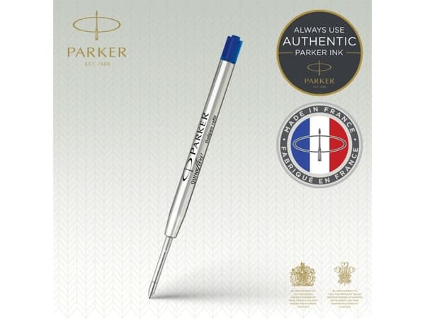 Parker Quinkflow, Blå, Medium, Blå, Sølv, Kulepenn, 10 stykker, Blister