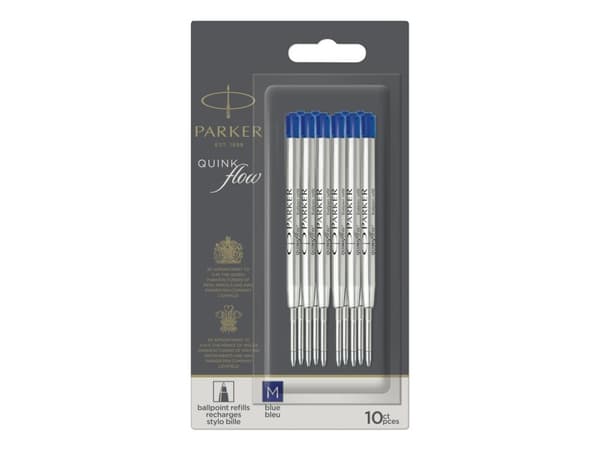 Parker Quinkflow, Blå, Medium, Blå, Sølv, Kulepenn, 10 stykker, Blister