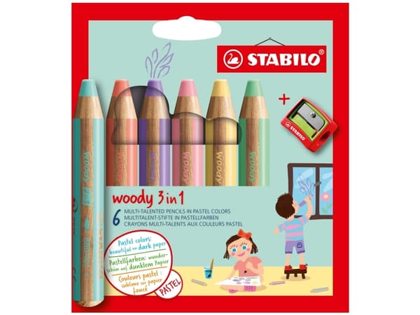 STABILO woody 3 in 1, Assorterte farger, 6 stykker