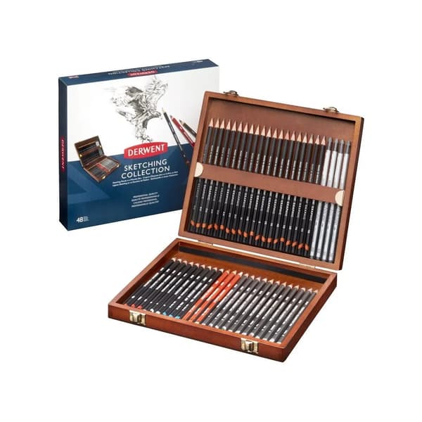 Derwent Sketching Collection wooden box 48 dele