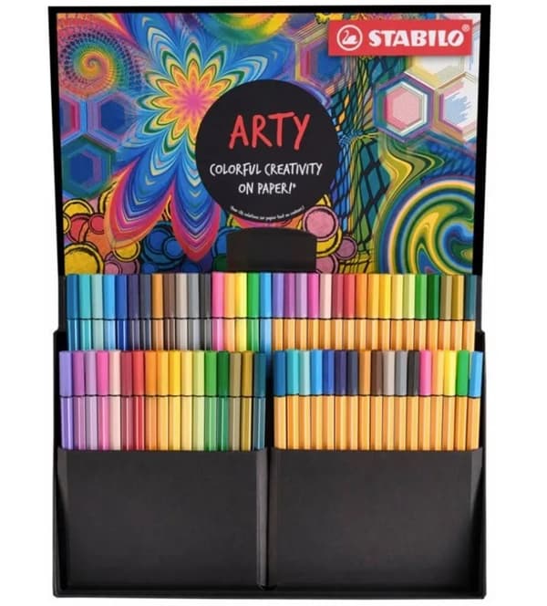 STABILO ARTY Creative Set, Medium, 68 färger, Blå, Blush, Karmin, Grön, Grå, Khaki, lila, Lime, Ockra, Orange, Lila, Turkos, Violett, Gul, 0,4 mm, Mu