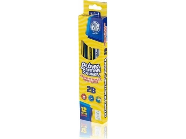 Graphite pencils with eraser 2B (12pcs) ASTRA