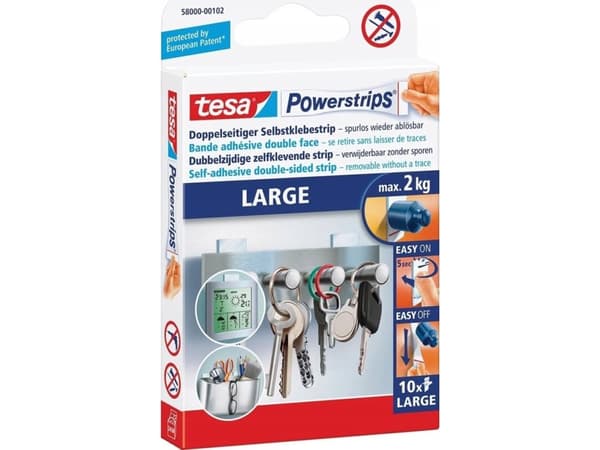 Powerstrips Large dobb.klæb. hvide 10strips/pak