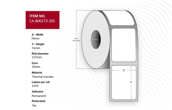 Capture - Permanet adhesiv - belagt - perforert - hvit - 76 x 51 mm 16440 etikett(er) (12 rull(er) x 1370) merkelapper (alternativ for: Zebra 800273-