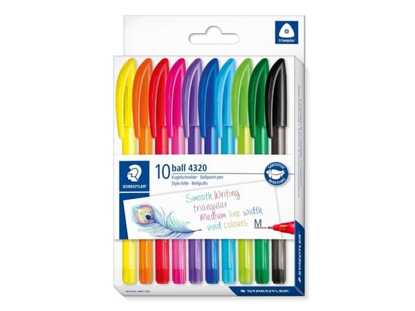 Staedtler Ball 4320, Klips, Uttrykkbar kulepenn med hengefeste, Gjenfyllbar, Flerfarget, 10 stykker, Medium