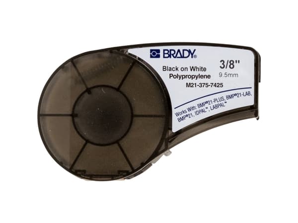 Brady B-7425 - Polypropylen (PP) - matt - permanent akryl-adhesiv - 102 mikroner - svart på hvitt - Rull (9,53 mm x 6,4 m) 1 rull(er) merkelapper - f