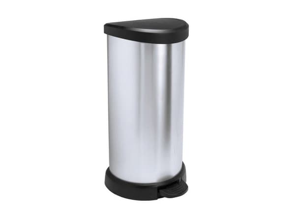 Curver - Søppelbøtte - flipp-lokk - 40 L - fotpedal - plast - svart, metallic sølv