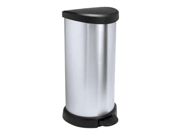 Curver - Søppelbøtte - flipp-lokk - 40 L - fotpedal - plast - svart, metallic sølv