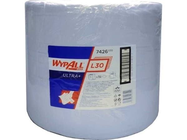 Aftørringsrulle Industri Wypall L30 3-lag Perfo. Ø37.5xB37cmxL285m Genbrug Blå,1 Rl