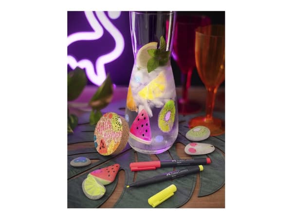 Faber-Castell Neon - Fibertuppenn - yellow me happy, a little bit juicy, little red corvette, anything flamingoes, electric storm, karma chameleon -