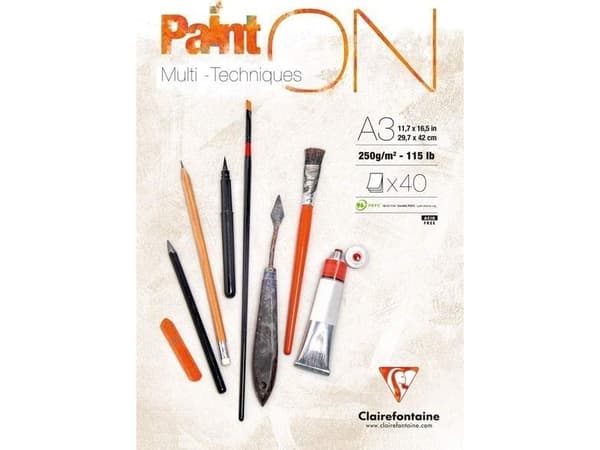 Paint-On Pad A3 250gramman valkoinen paperi, multitekniikka, ylhäältä liimattu