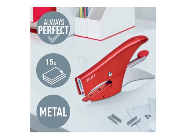Leitz WOW - Stifttang - 15 ark / 1.5 mm - No.8, 6/4 - metall - rød