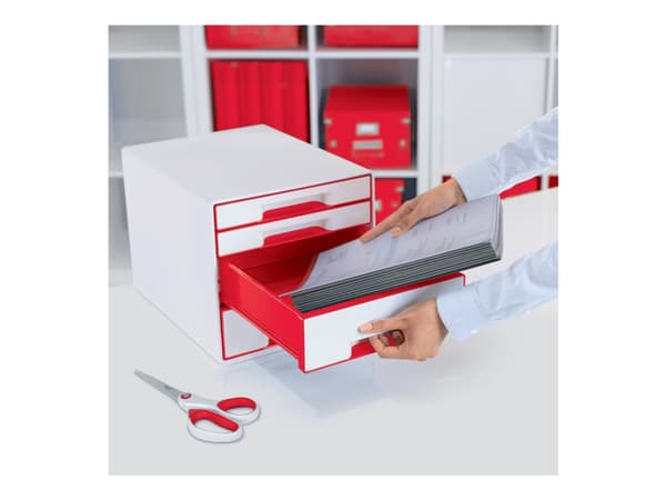 Skrivbord Cube Leitz WOW 4 lådor vit/röd