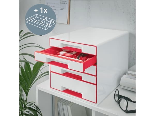 Leitz WOW CUBE - Skuffskap - 5 skuffer - for A4 Plus - rød