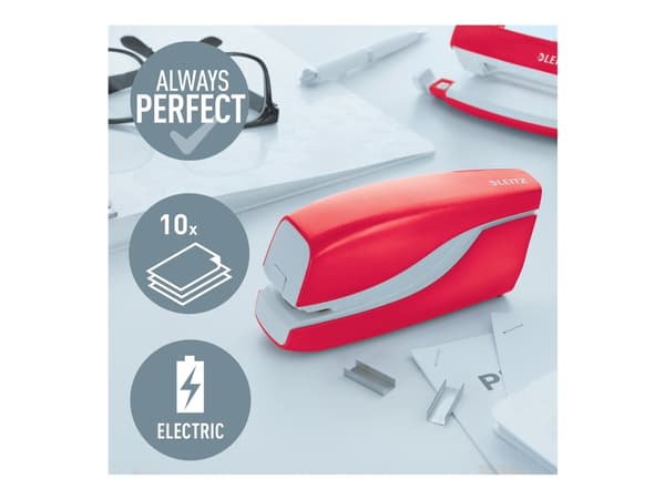 Leitz NeXXt WOW - Elektrisk häftapparat - 10 ark / 1 mm - E1 - plast, metall - röd