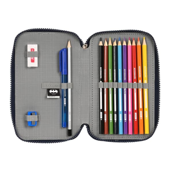 Double Pencil Case Batman Legendary Navy Blue 12.5 x 19.5 x 4 cm (28 Pieces)