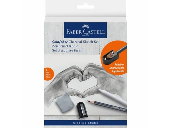 FABER-CASTELL piirustussarja GOLDFABER CHARCOAL, 8 kpl piirtämiseen ja luonnosteluun, sisältää 5 hiilikynää - 1 kpl (114006)