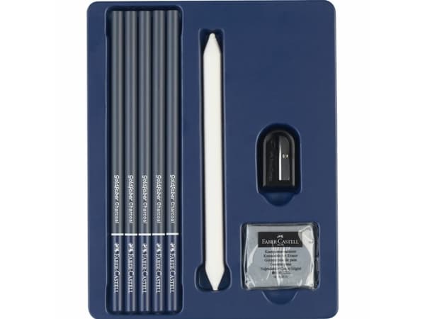 FABER-CASTELL piirustussarja GOLDFABER CHARCOAL, 8 kpl piirtämiseen ja luonnosteluun, sisältää 5 hiilikynää - 1 kpl (114006)
