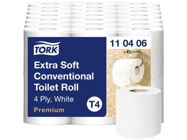 Toalettpapper Tork Premium Extra Soft 4-lagers L18.8mxW9cm FSC New Fibre Vit,7 pk x 6 rl/krt
