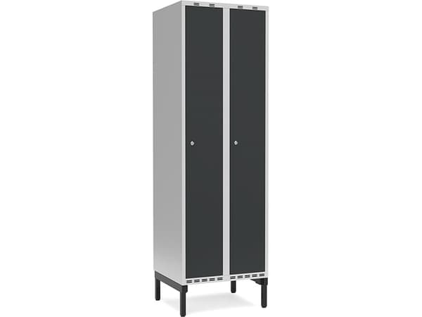 GarderobeSkab 4x300mm m/lige tag, blå dør med cylinderlås og benramme