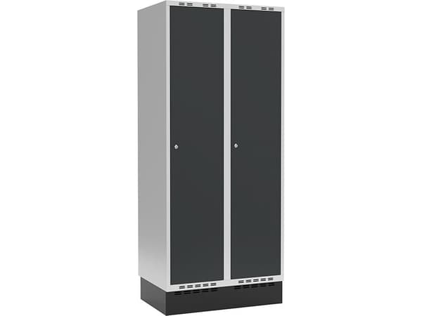 GarderobeSkab 2x400mm m/lige tag, blå dør med greb for hængelås og sokkel