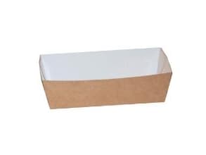 Pommes Frites bakke nr 0 L120xB61xH37mm pap brun/hvid,5 ps x 100 stk/krt