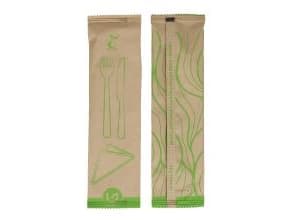 Bestikpose Verive L205xB60mm Voksbehandlet Træ FSC med Kniv Gaffel Serviet Natur,5 pk x 100 stk/krt