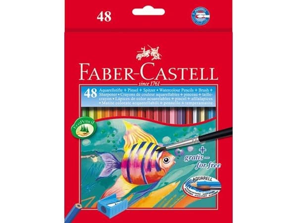 Faber-Castell - Borste och färgblyertspennuppsättning - akvarell - 3 mm (paket om 48)