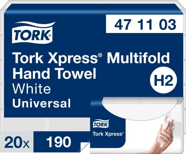 Håndklædeark Tork Universal H2 Z-Fold 2-lag L23.4xB21.3xD7.8cm Genbrug Natur,20 pk x 190 stk/krt