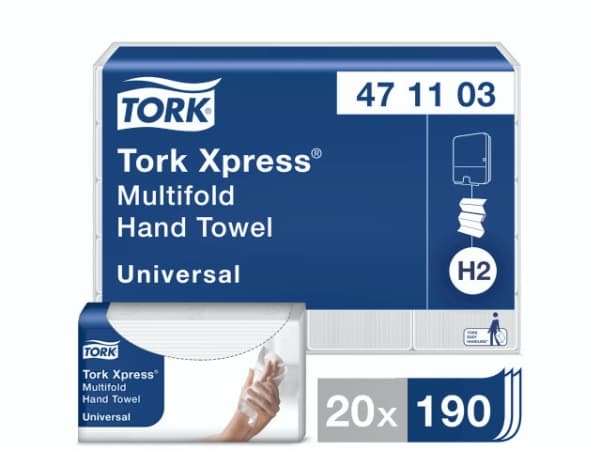 Håndklædeark Tork Universal H2 Z-Fold 2-lag L23.4xB21.3xD7.8cm Genbrug Natur,20 pk x 190 stk/krt