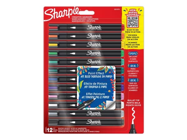 Sharpie 2201070, 12 styck, Rundad spets, Svart, 2,5 mm, Blåsa