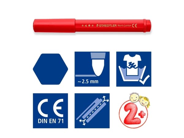 STAEDTLER Noris junior fiberpennor, ask om 12, vattenbaserat bläck, tvättbart, linjebredd: 2,5 mm, - 1 st (329 C12)