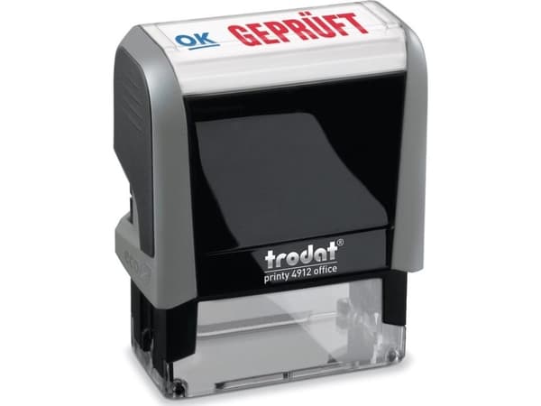 Trodat Printy 4912 OFFICE - Stempel - selvfargende - 2-farget (blå, rød) - standardtekst - GEPRÜFT - 18 x 47 mm - grå