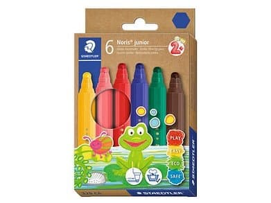 STAEDTLER Noris junior kuitukärkikynät, 6 kpl laatikko, vesipohjainen muste, pestävä, viivan leveys: 2,5 mm, - 1 kpl (329 C6)