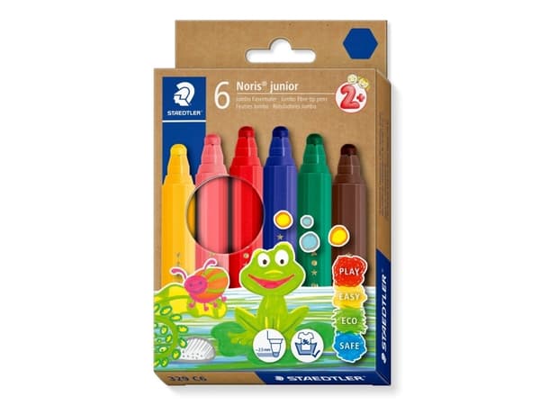 STAEDTLER fiberpenn Noris junior, pappeske à 6 stk, vannbasert blekk, vaskbar, linjebredde: 2,5 mm, - 1 stk (329 C6)