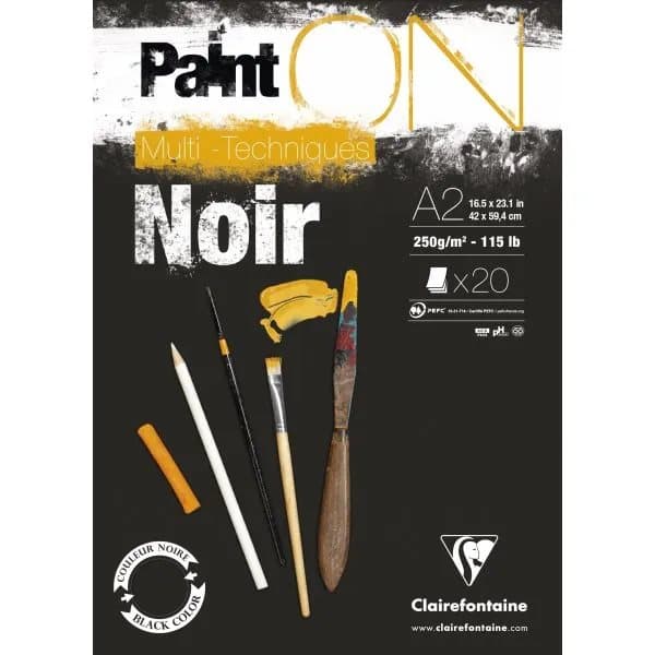 Paint-On Block A2 250 gram 20 ark svart papper, multiteknik, topplimmat