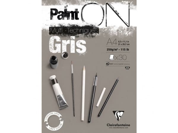 Paint-On Blok A4 250gram 30 ark gråt papir, multi teknik, toplimet