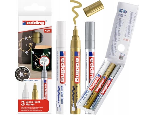 Edding 750, Guld, Silver, Vit, Fin spets, Multifärg, Plast, Bold, 2 mm