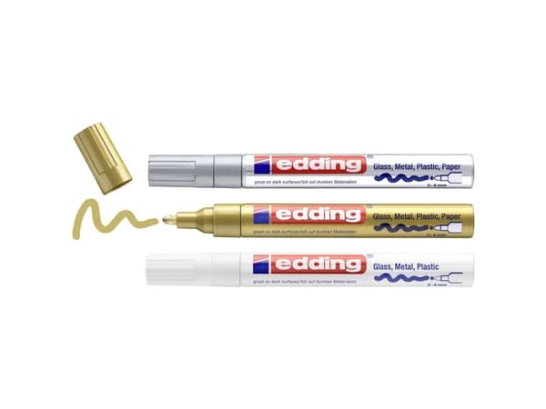 Edding 750, Guld, Silver, Vit, Fin spets, Multifärg, Plast, Bold, 2 mm