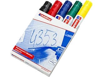 Edding 800, Svart, Blå, Grön, Röd, Gul, Mejselspets, Gjuten aluminium, 4 mm, 1,2 cm, Kartong, Glas, Läder, Metall, papper, Plast, Trä
