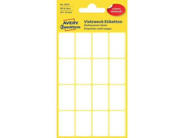 Avery Zweckform - Vit - 18 x 29 mm 96 etikett(er) (6 ark x 16) universaletiketter