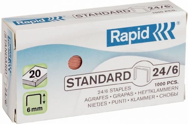 Rapid Standard - Stifter - 26/6 - 6 mm - galvanisert stål - pakke av 1000 - for Classic K2, K45; Economy E15, E26; Fashion F18; Fashion StandUP Ultim