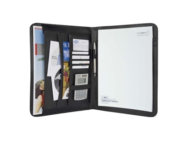 Wedo 58 5401, Läder, Nylon, Svart, A4, 4 fickor, Visitkort, 250 mm