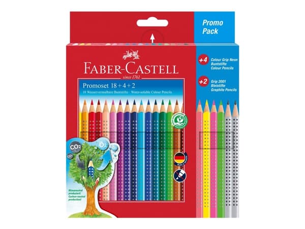 Faber-Castell Colour GRIP Promo Pack - Fargeblyant- og blyantsett - assorterte farger, assorterte neonfarger - 24 deler