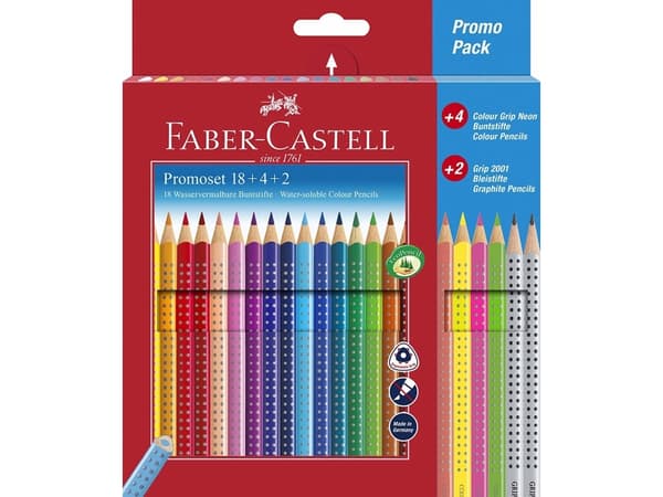 Faber-Castell Colour GRIP Promo Pack - Fargeblyant- og blyantsett - assorterte farger, assorterte neonfarger - 24 deler