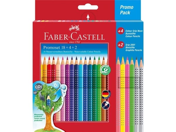 Faber-Castell Colour GRIP Promo Pack - Fargeblyant- og blyantsett - assorterte farger, assorterte neonfarger - 24 deler